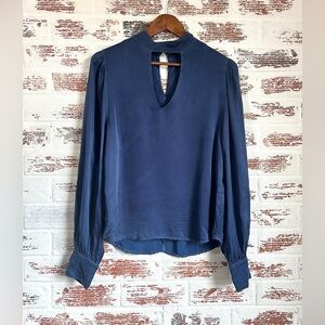 Maven West Blouse Medium Blue 100% Cupro Keyhole Neck Long Sleeve Boho M